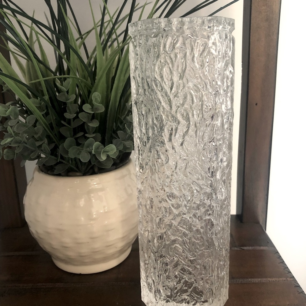 Whitefriars Style Bark Glass Clear Vase EUC